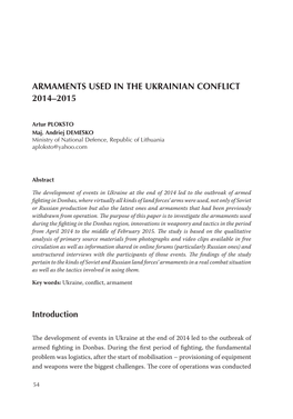 Armaments Used in the Ukrainian Conflict 2014–2015