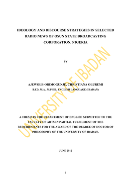 Ideology and Discourse Strategies in Selected Radio News of Osun State Broadcasting Corporation, Nigeria