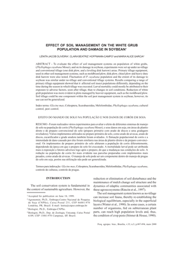 Effect of Soil Management on the White Grub Population and Damage in Soybean1