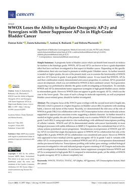 WWOX Loses the Ability to Regulate Oncogenic AP-2Γ and Synergizes with Tumor Suppressor AP-2Α in High-Grade Bladder Cancer