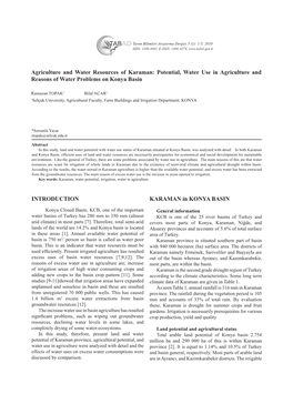 Agriculture and Water Resources of Karaman: Potential, Water Use in Agriculture and Reasons of Water Problems on Konya Basin