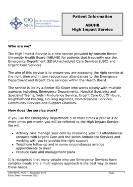 Patient Information ABUHB High Impact Service