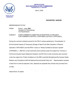 2009/04/02-Memorandum to File from Emile L. Julian on PR 51