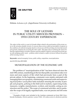 The Role of Licenses in Public Utility Services Provision – 19Th Century Experiences