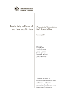 Productivity in Financial and Insurance Services, Productivity Commission Staff Research Note, Canberra, February