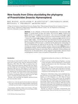 New Fossils from China Elucidating the Phylogeny of Praesiricidae (Insecta: Hymenoptera)