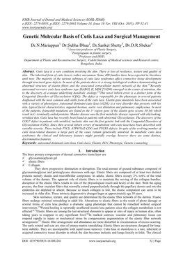 Genetic Molecular Basis of Cutis Laxa and Surgical Management