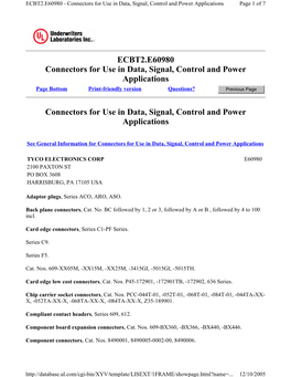 ECBT2.E60980 Connectors for Use in Data, Signal, Control and Power Applications Page Bottom Print-Friendly Version Questions? Previous Page