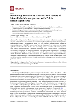 Free-Living Amoebae As Hosts for and Vectors of Intracellular Microorganisms with Public Health Signiﬁcance