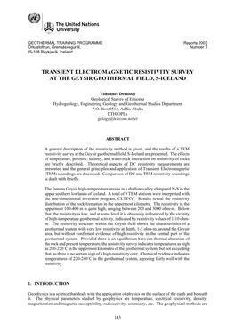 Transient Electromagnetic Resistivity Survey at the Geysir Geothermal Field, S-Iceland