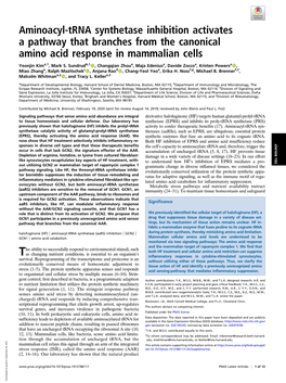 Aminoacyl-Trna Synthetase Inhibition Activates a Pathway That Branches from the Canonical Amino Acid Response in Mammalian Cells