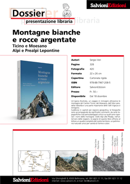 Dossierdossier Presentazionepresentazione Libraria Libraria Montagne Bianche E Rocce Argentate Ticino E Moesano Alpi E Prealpi Lepontine