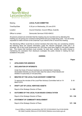(Public Pack)Agenda Document for Local Plan Committee, 20/06/2018
