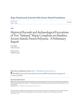 Marae Complexes on Huahine, Society Islands, French Polynesia - a Preliminary Report Paul Wallin Gotland University