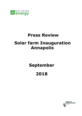 Press Review Solar Farm Inauguration Annapolis