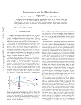 Arxiv:Quant-Ph/0701109V2 19 Jan 2007 Rdcstoiae Ftesis Hc R Atrdon Captured Are Which the and Slits, If Lens Detectors the the Slits