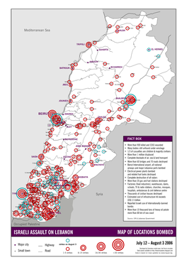 Israeli Assault on Lebanon Map of Locations Bombed