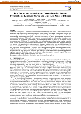 (Parthenium Hysterophorus L.) in East Shewa and West Arsi Zones of Ethiopia