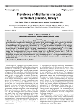 Prevalence of Dirofilariasis in Cats in the Kars Province, Turkey1)