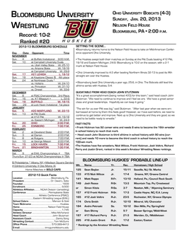 Bloomsburg University Wrestling Bloomsburg University Wrestling 2012-13 Huskies Match Notes