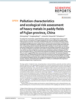 Pollution Characteristics and Ecological Risk Assessment of Heavy