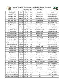 2018 PCHS Varsity Baseball Spring Schedule.Xlsx