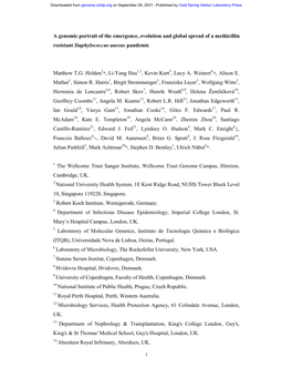 A Genomic Portrait of the Emergence, Evolution and Global Spread of a Methicillin Resistant Staphylococcus Aureus Pandemic