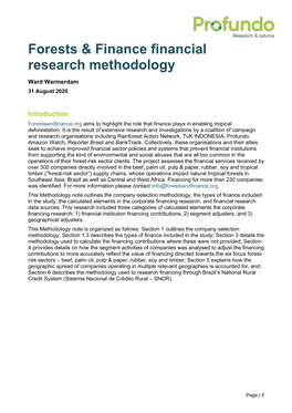 Forests & Finance Financial Research Methodology