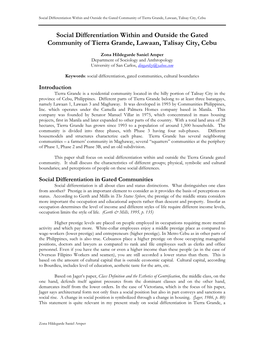 Social Differentiation Within and Outside the Gated Community of Tierra Grande, Lawaan, Talisay City, Cebu