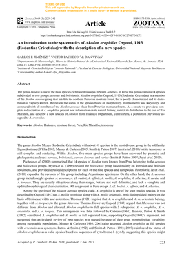 An Introduction to the Systematics of Akodon Orophilus Osgood, 1913 (Rodentia: Cricetidae) with the Description of a New Species