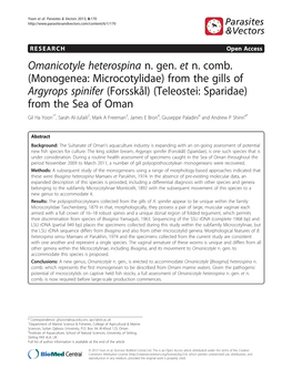 Omanicotyle Heterospina N. Gen. Et N. Comb. (Monogenea: Microcotylidae)