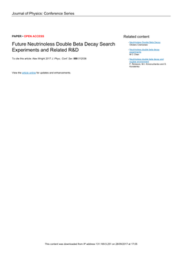 Future Neutrinoless Double Beta Decay Search Experiments and Related R&D