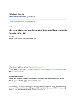 Indigenous History and Incarceration in Canada, 1834-1996