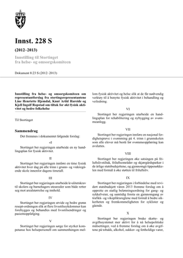 Innst. 228 S (2012–2013) Innstilling Til Stortinget Fra Helse- Og Omsorgskomiteen