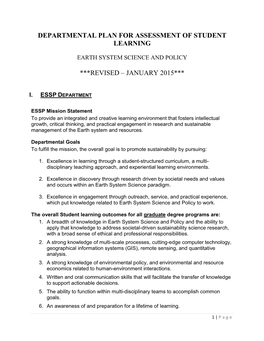 Departmental Plan for Assessment of Student Learning ***Revised