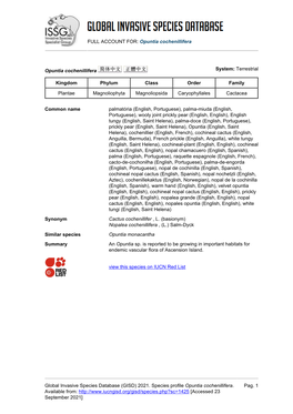 (GISD) 2021. Species Profile Opuntia Cochenillifera. A