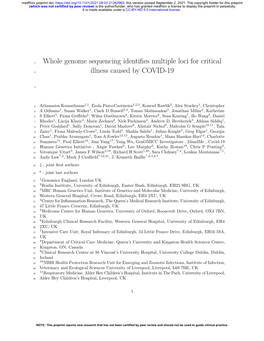 Whole Genome Sequencing Identifies Multiple Loci for Critical Illness