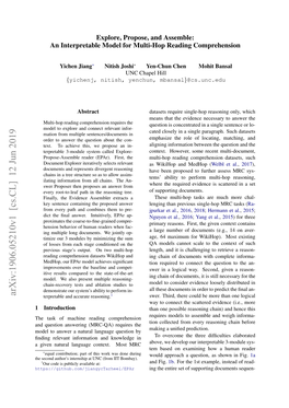 Explore, Propose, and Assemble: an Interpretable Model for Multi-Hop Reading Comprehension