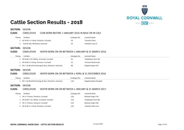 Cattle Section Results - 2018