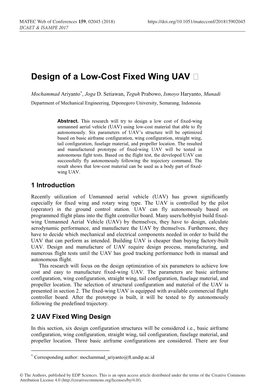 Design of a Low-Cost Fixed Wing UAV �