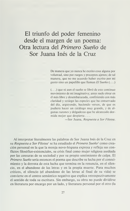 Desde El Margen De Un Poema: Otra Lectura Del Primero Sueño De Sor Juana Inés De La Cruz