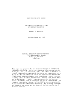 Nber Working Paper Series on Consequences And