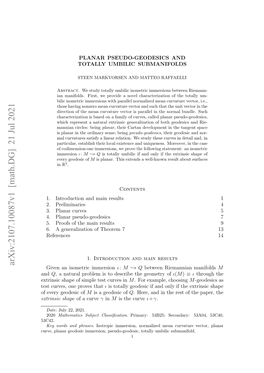 Planar Pseudo-Geodesics and Totally Umbilic Submanifolds