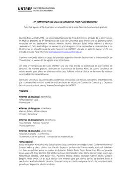 Del 19 De Agosto Al 28 De Octubre, En El Auditorio De La Sede Caseros II, Con Entrada Gratuita