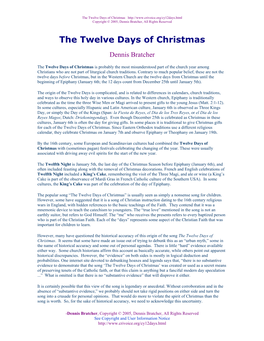 The Twelve Days of Christmas Copyright © 2005, Dennis Bratcher, All Rights Reserved