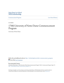 170Th University of Notre Dame Commencement Program University of Notre Dame