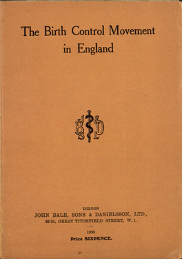 The Birth Control Movement in England up to the Present Time