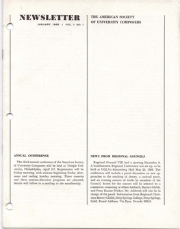 Newsletter the American Society of University Composers January, 1968 / Vol