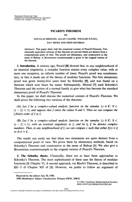 Picard's Theorem by Douglas Bridges, Allan Calder, William Julian, Ray Mines and Fred Richman