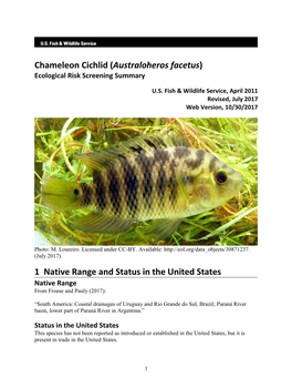 Chameleon Cichlid (Australoheros Facetus) Ecological Risk Screening Summary